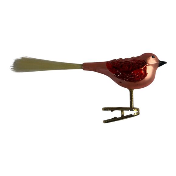 Old World Christmas Clip On Feathered Bird Beautiful! Pink White Tail - Picture 1 of 9